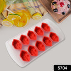 Flexible silicone mold for creating fun fruit-shaped ice cubes or cake decorations.