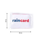 Raincoat card packaging showing product branding and instructions