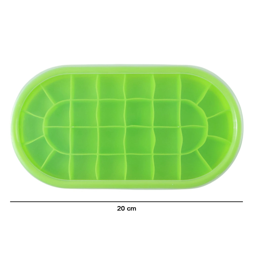 Green oval ice cube silicone tray for efficient freezing