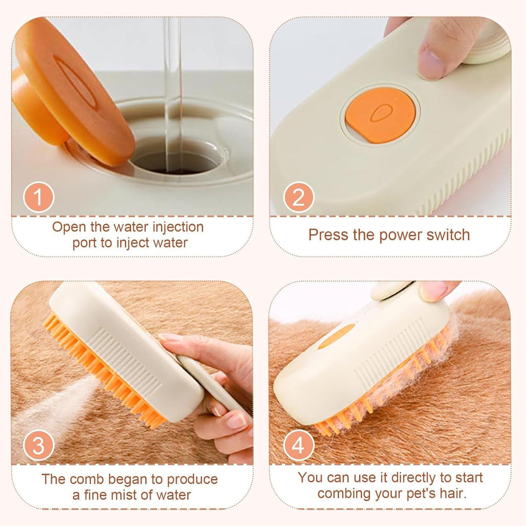A happy cat being groomed with the gentle cat massage brush.