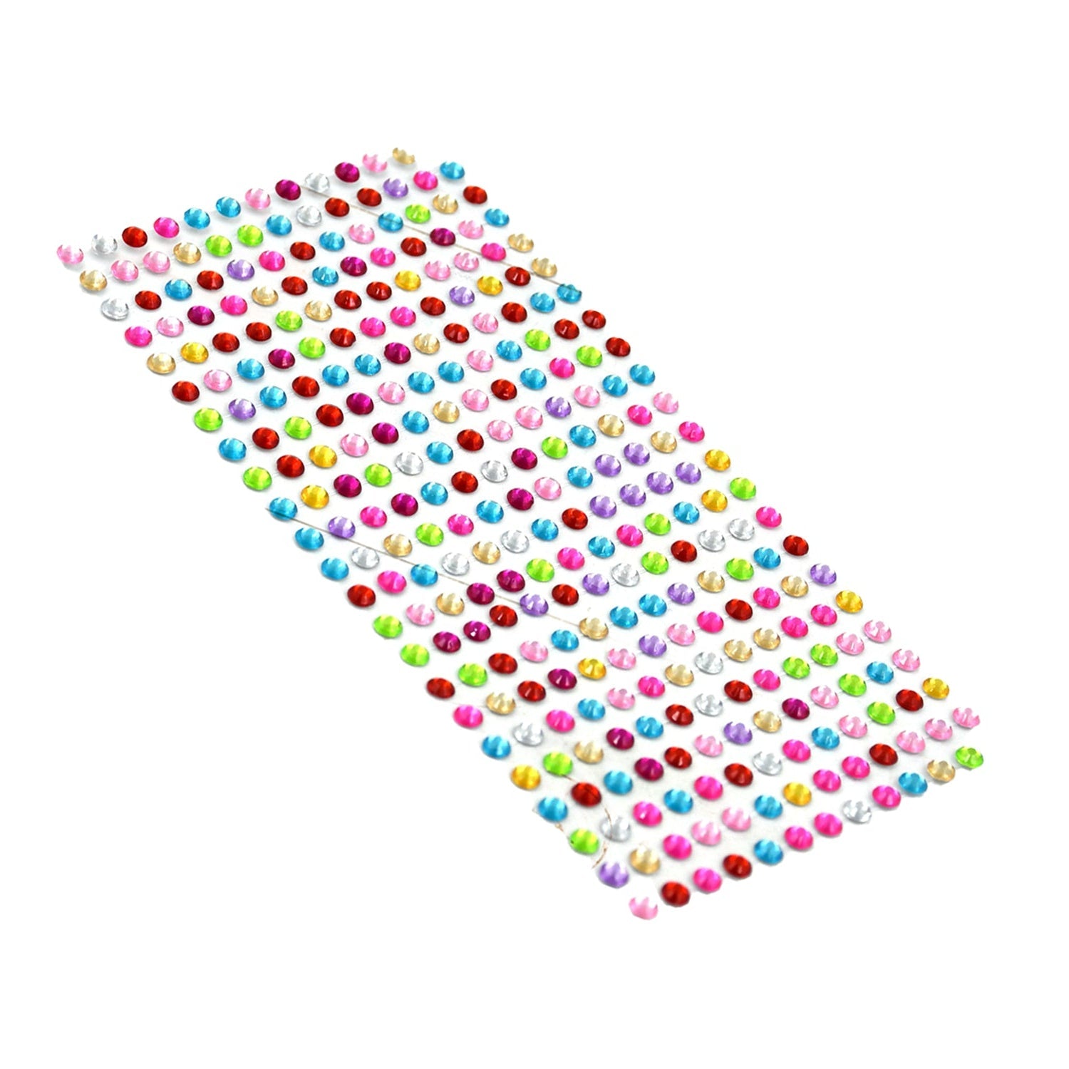 Sheet of self-adhesive crystal stickers in various shapes and sizes for crafts.