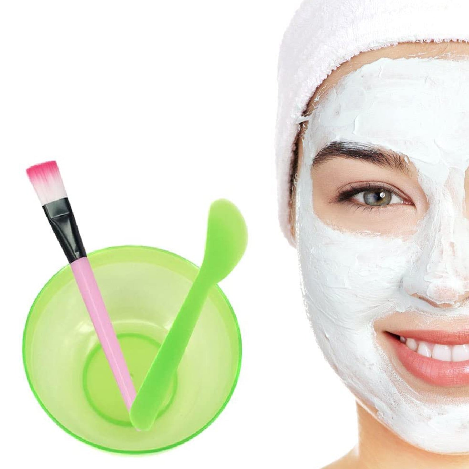 Full 6-piece facial mask kit including bowl, spatula, brush, and spoons.