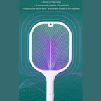 Insect killer racket with its convenient USB charging base.