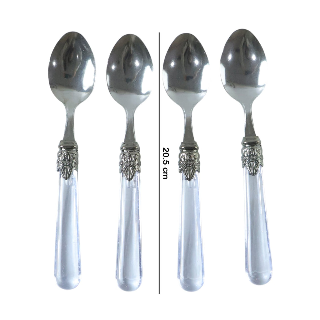 Food-grade stainless steel dessert spoons with stylish transparent handles