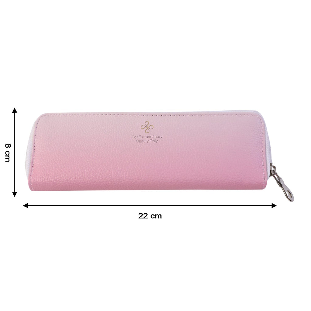 Close-up of makeup brush holder pouch zipper detail
