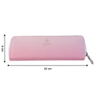 Close-up of makeup brush holder pouch zipper detail