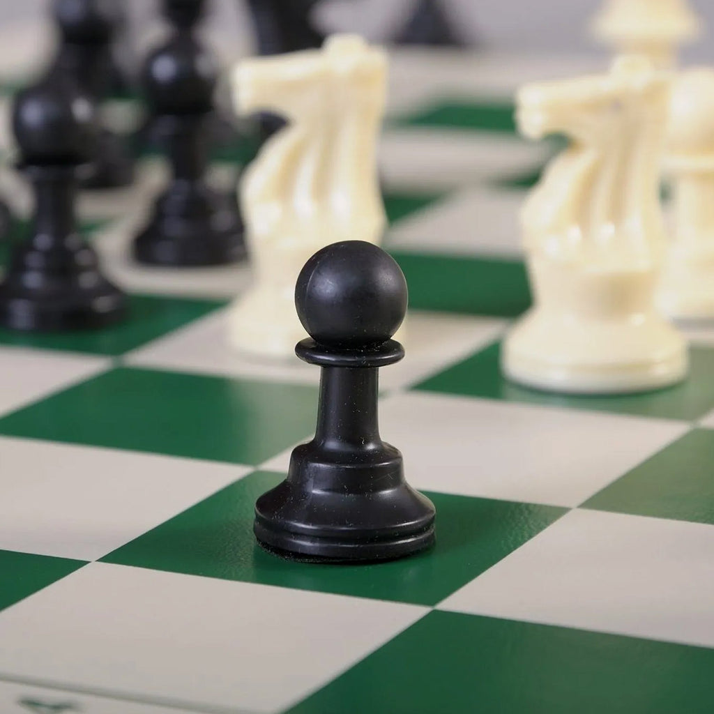Foldable portable chess set with durable vinyl board and plastic chessmen
