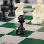 Foldable portable chess set with durable vinyl board and plastic chessmen