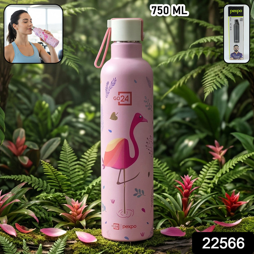 Side view of Pexpo Oslo Art water bottle with printed design