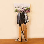 Garden tool set image showing wooden handles and metal heads