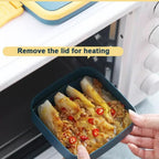 Profile view of the double-layer bento box, emphasizing its ease of carrying.