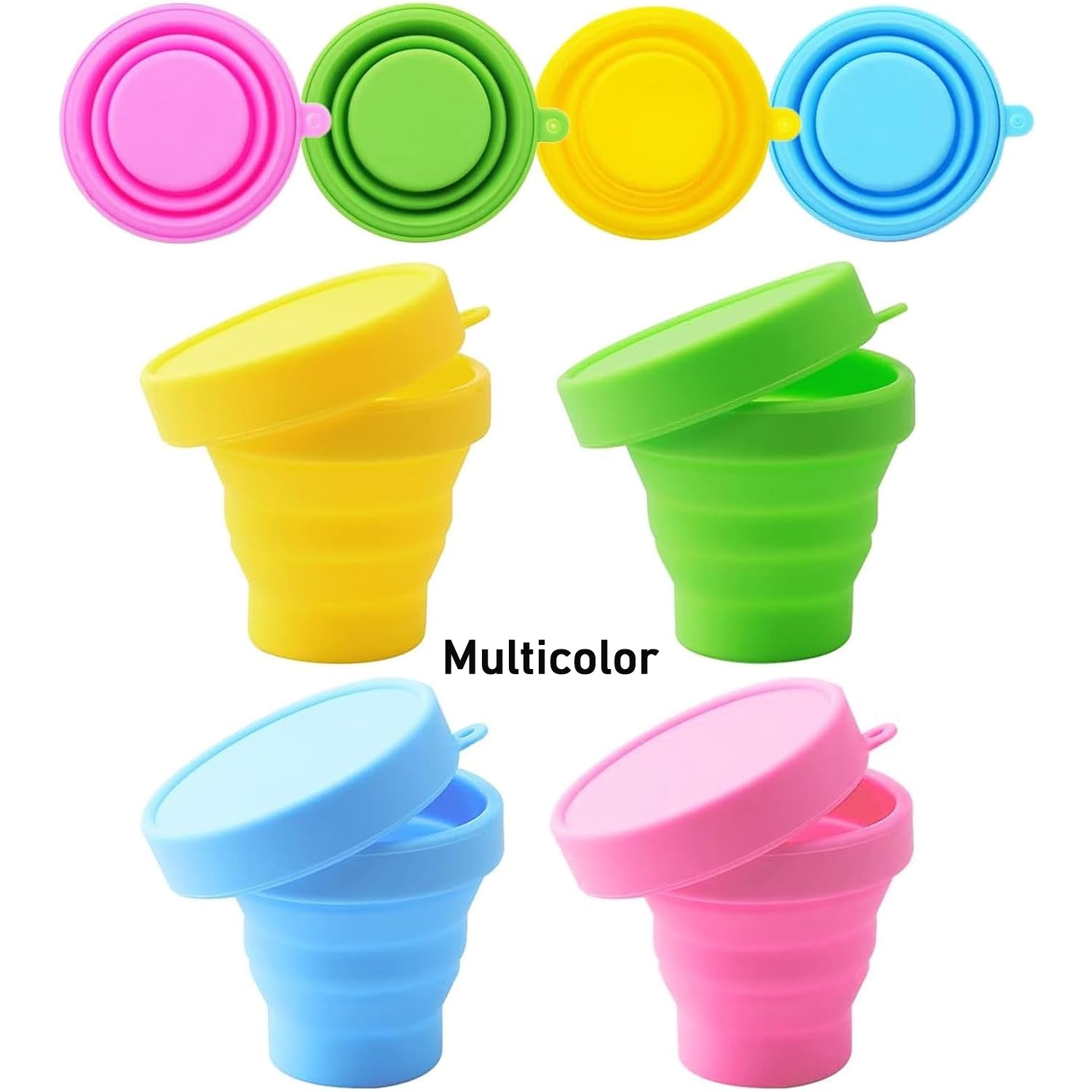 Compact foldable silicone travel mug shown in a collapsed state.