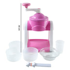 Fully assembled pink manual ice slush maker on kitchen counter