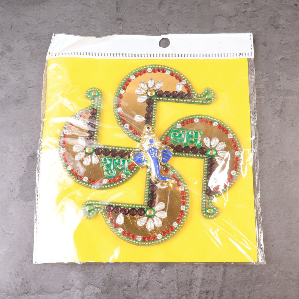 Traditional Hindu decorative Swastik Shubh Labh wall hanging with auspicious inscriptions