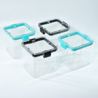 A set of four 700ml plastic food storage containers, perfect for storing dry goods.