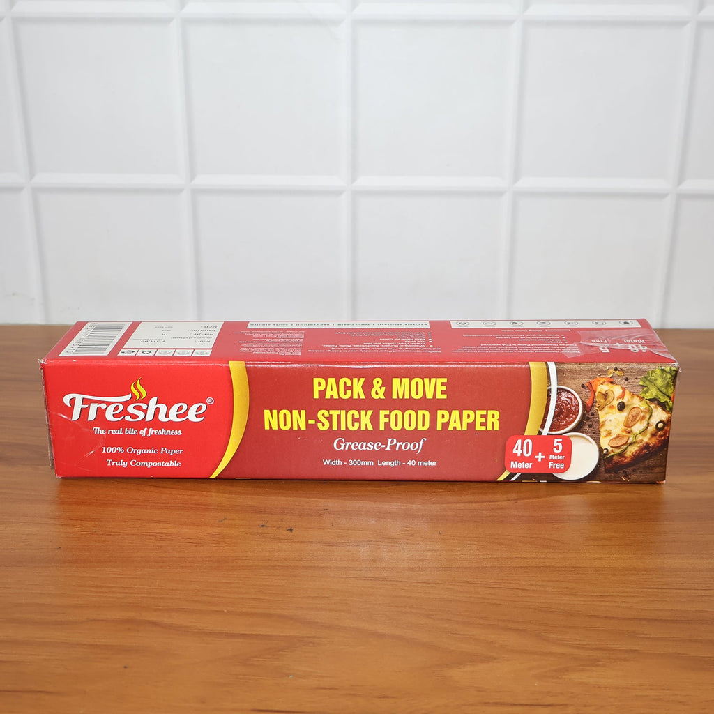 Freshee non-stick food paper roll set in kitchen baking environment