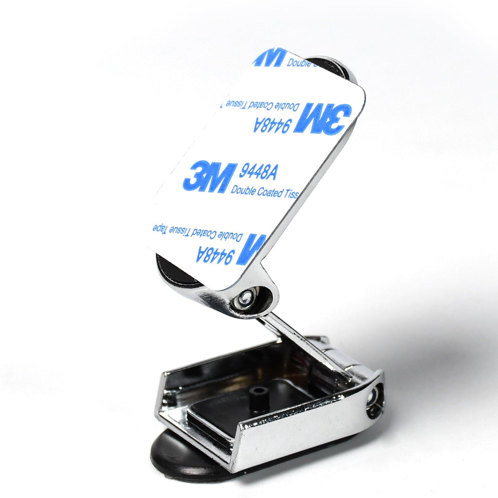 A smartphone attached to the foldable magnetic phone holder for cars, showing flexibility.