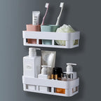 Installation guide for the drill-free suction cup bathroom organizer.