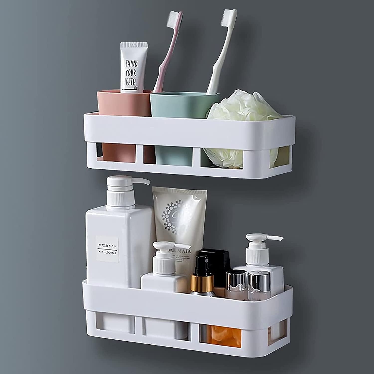 Installation guide for the drill-free suction cup bathroom organizer.