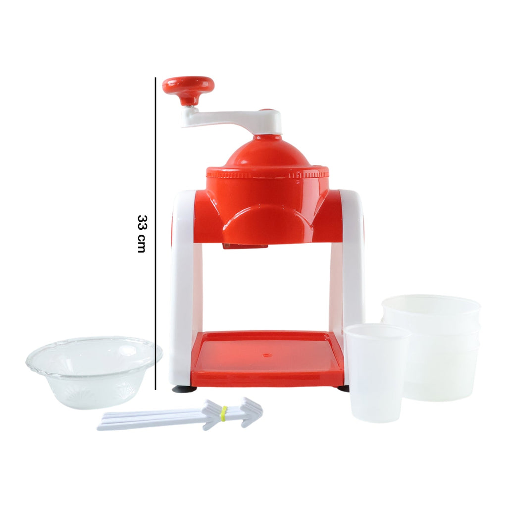 Compact portable manual ice slush machine in vibrant red color
