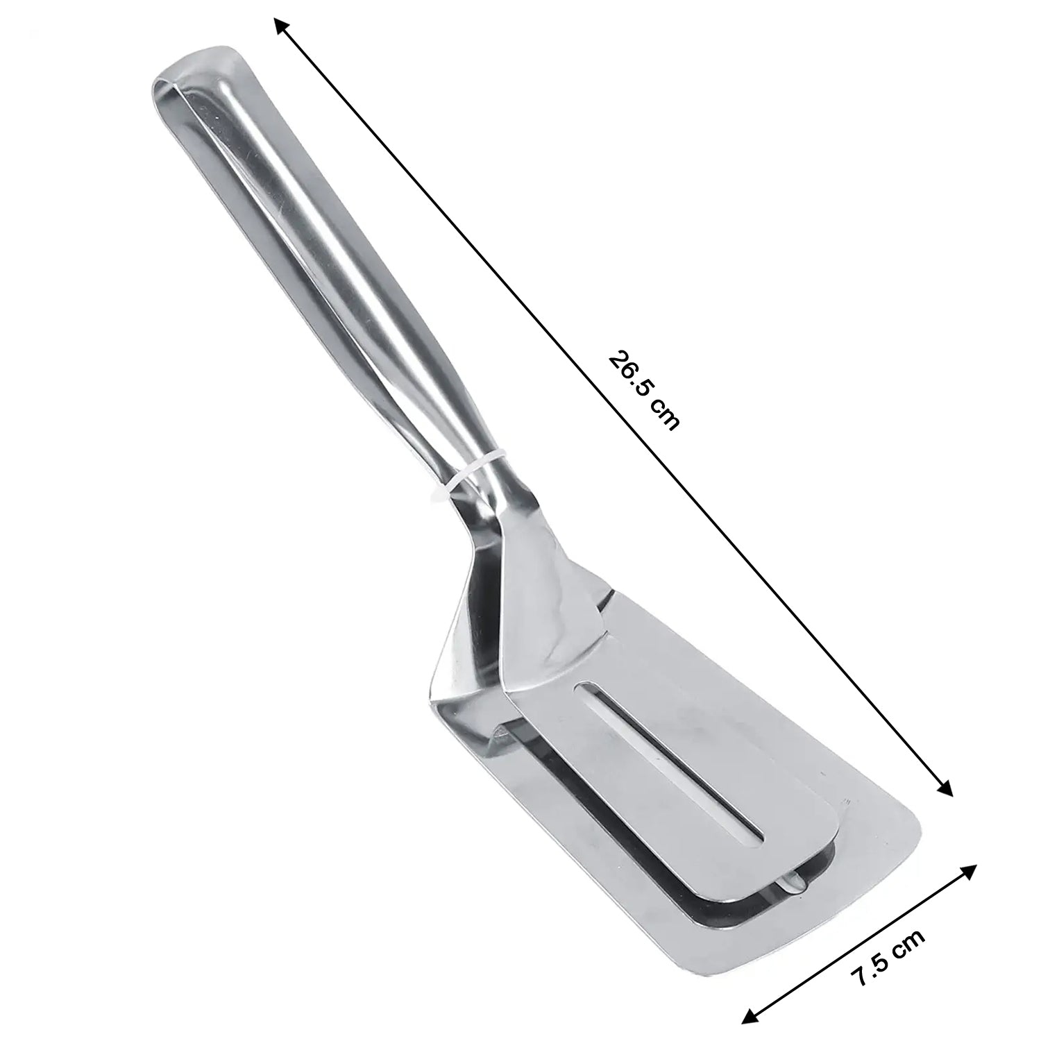 Versatile stainless steel cooking tong for various kitchen tasks.