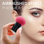 Top view of soft, ergonomic makeup sponge puff with handle