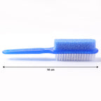 Detailed view of pumice stone exfoliating dead skin on foot scrubber