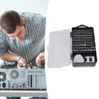 Screwdrivers and bits arranged inside the precision electronics repair kit