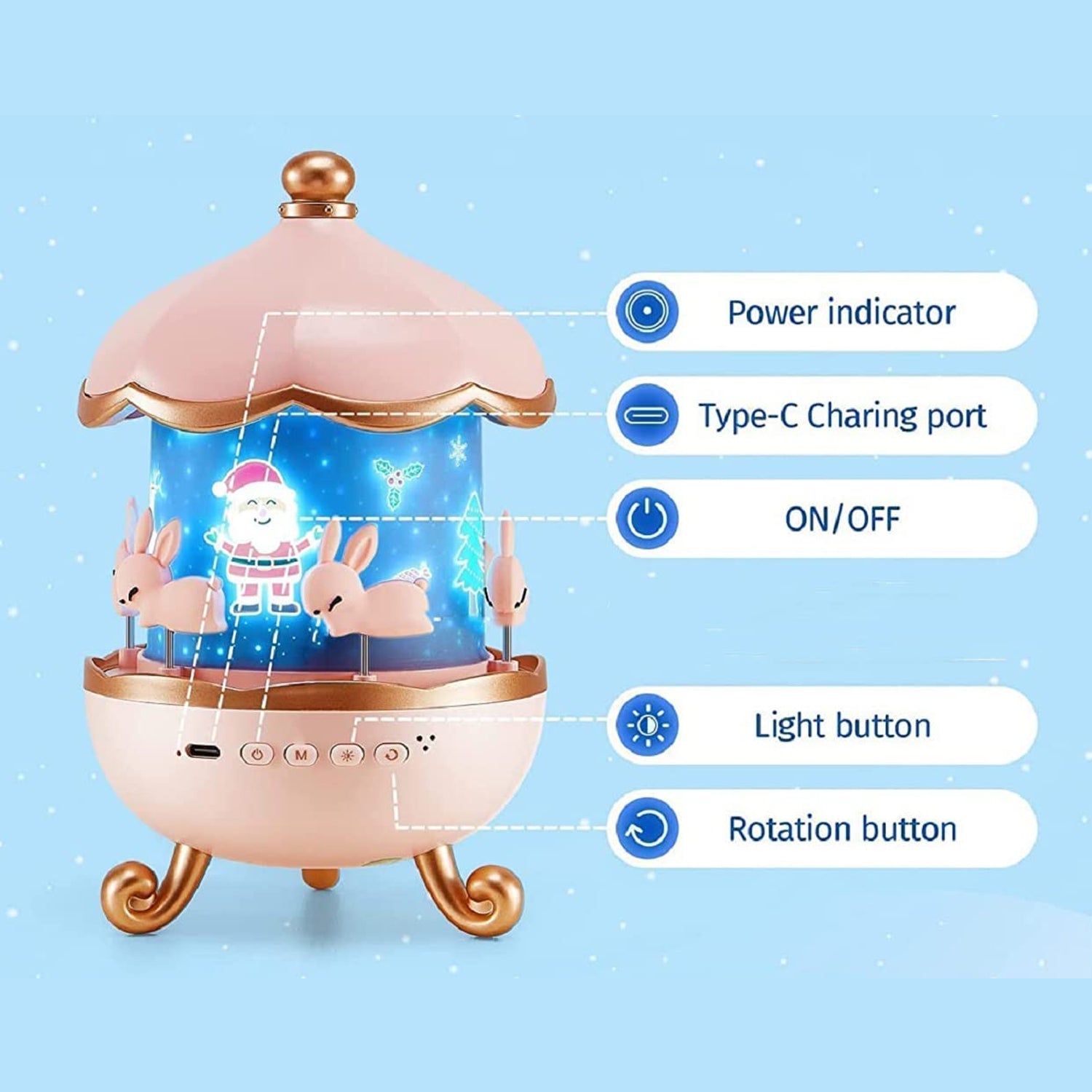 Bunny-themed LED night light with 360-degree rotating star projector