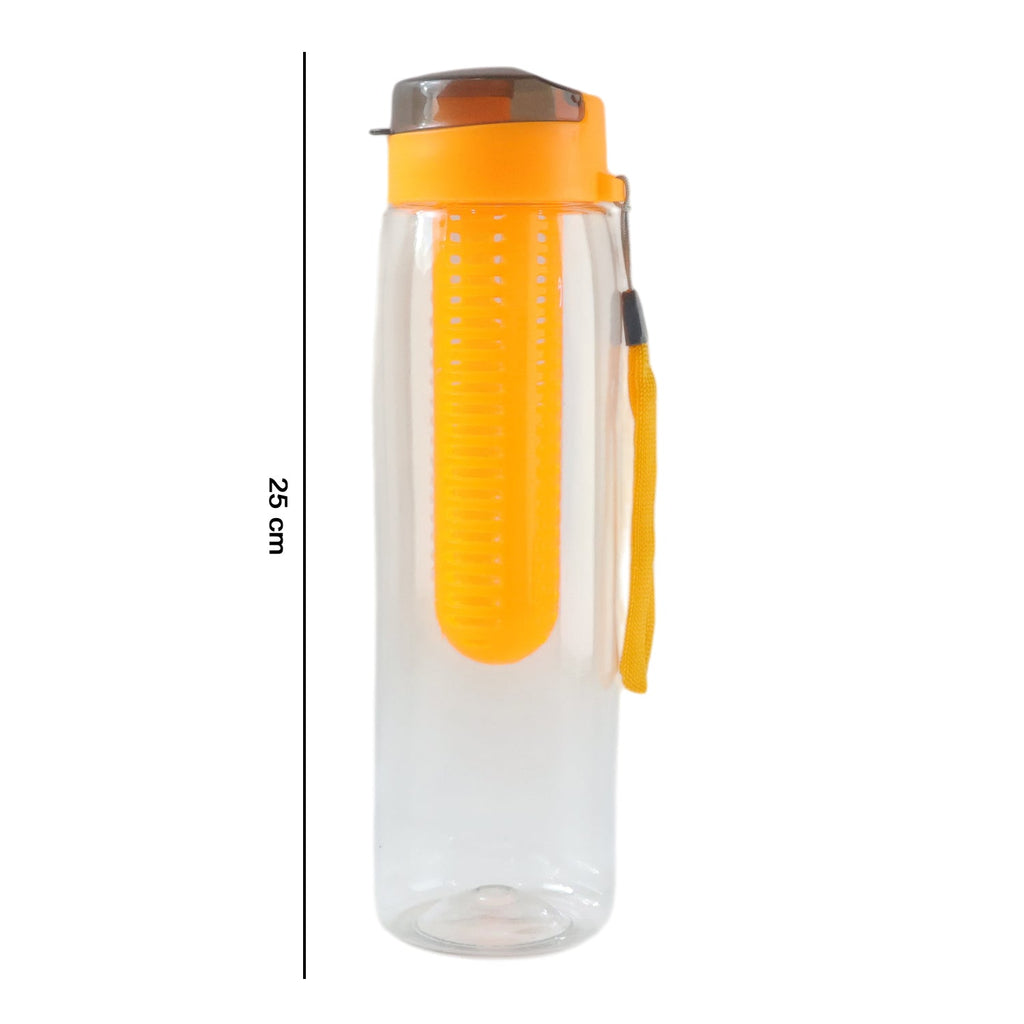 Close-up of large capacity water bottle with infuser and leakproof lid