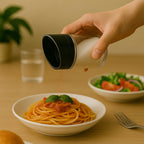 Close-up image of kitchen storage jars with modern slant lids for easy access