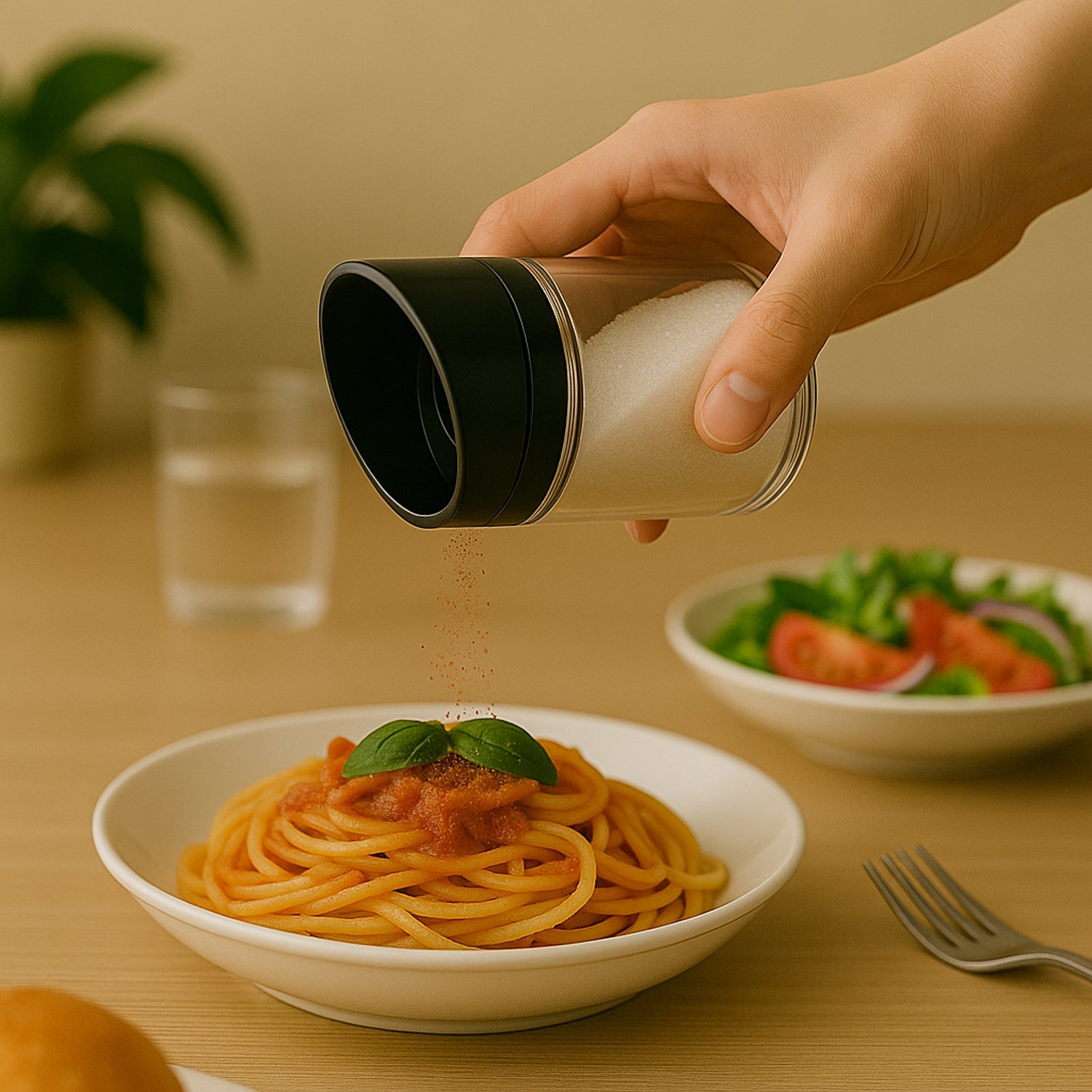 Close-up image of kitchen storage jars with modern slant lids for easy access