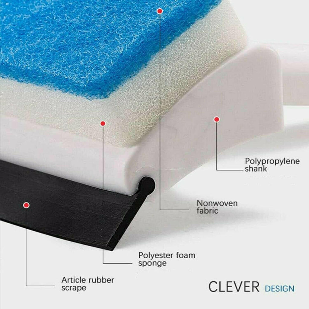 A hand holding the double-sided glass wiper to clean shower screen effectively.