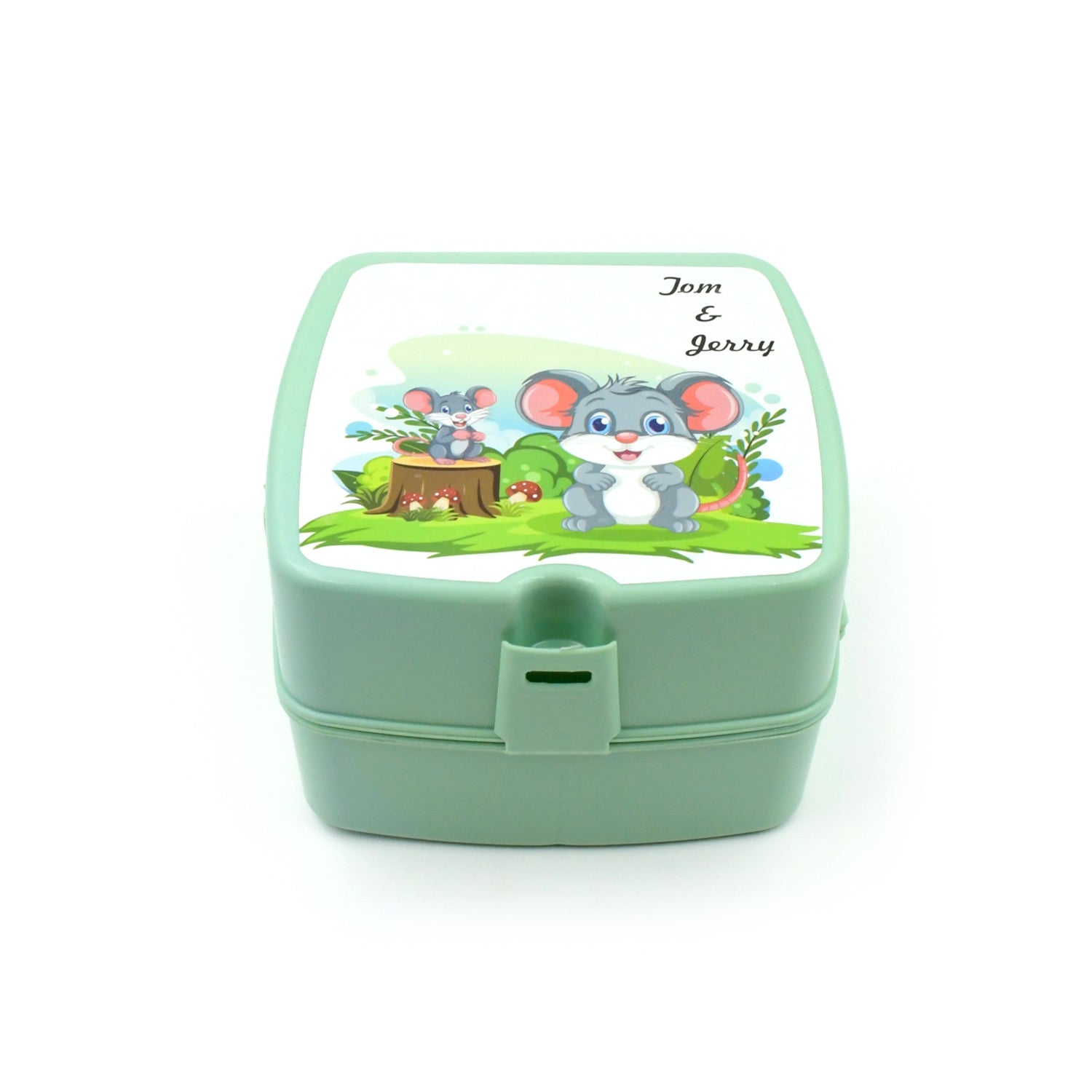 Top-down view of the blue Double Layer Lunch Box with its lid closed and secure push locks.