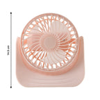 Front view of silent mini desk fan with protective grill design