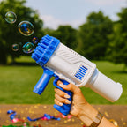 The 32-hole bubble gun toy set with included bubble solution.