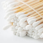 Bulk pack of 20 eco-friendly bamboo cotton swabs.