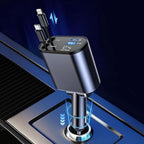 Alternative angle showing compact  4-in-1 dual cable car charger
