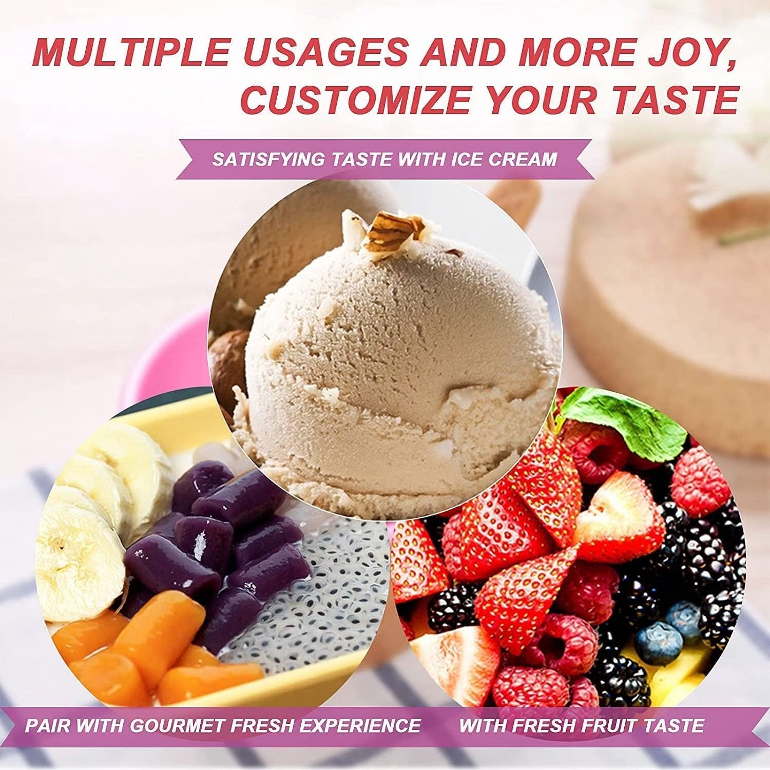 Close-up view highlighting the design and colors of the ice cream bowl set.