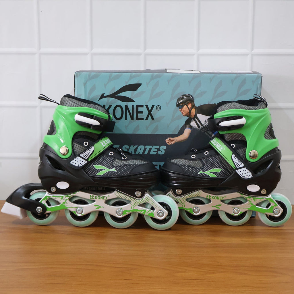 Adjustable inline skates on pavement demonstrating smooth ride quality