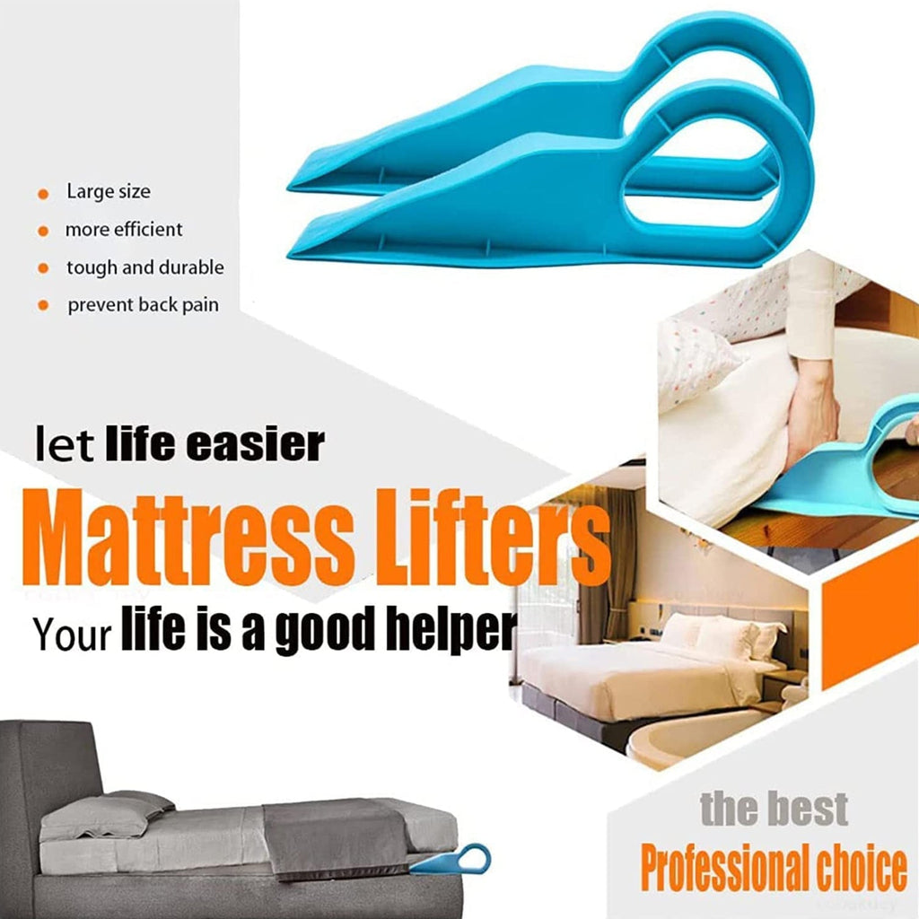 Close-up of the curved handle and lifting tip of the ergonomic mattress lifter.