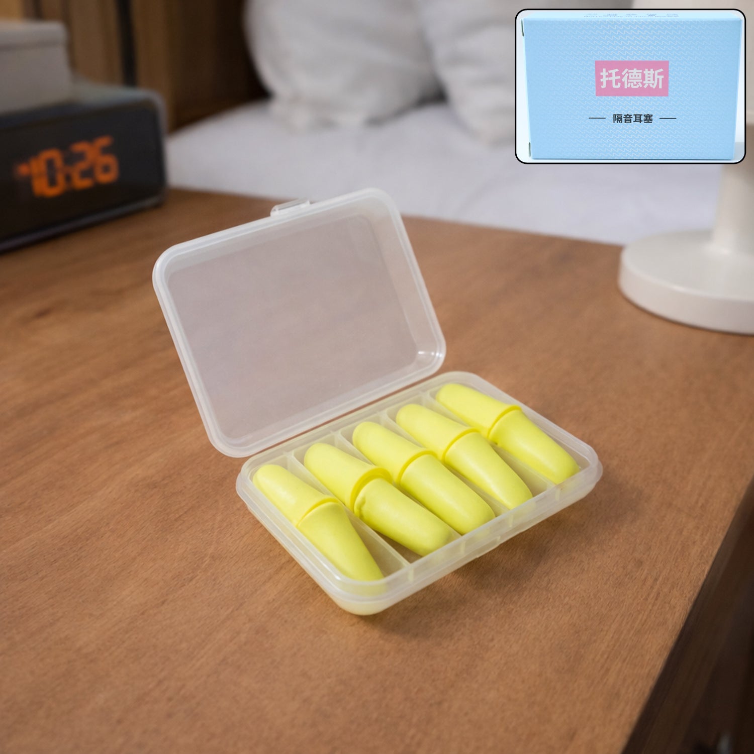 Soft foam noise reduction ear plugs in storage case for sleep and travel