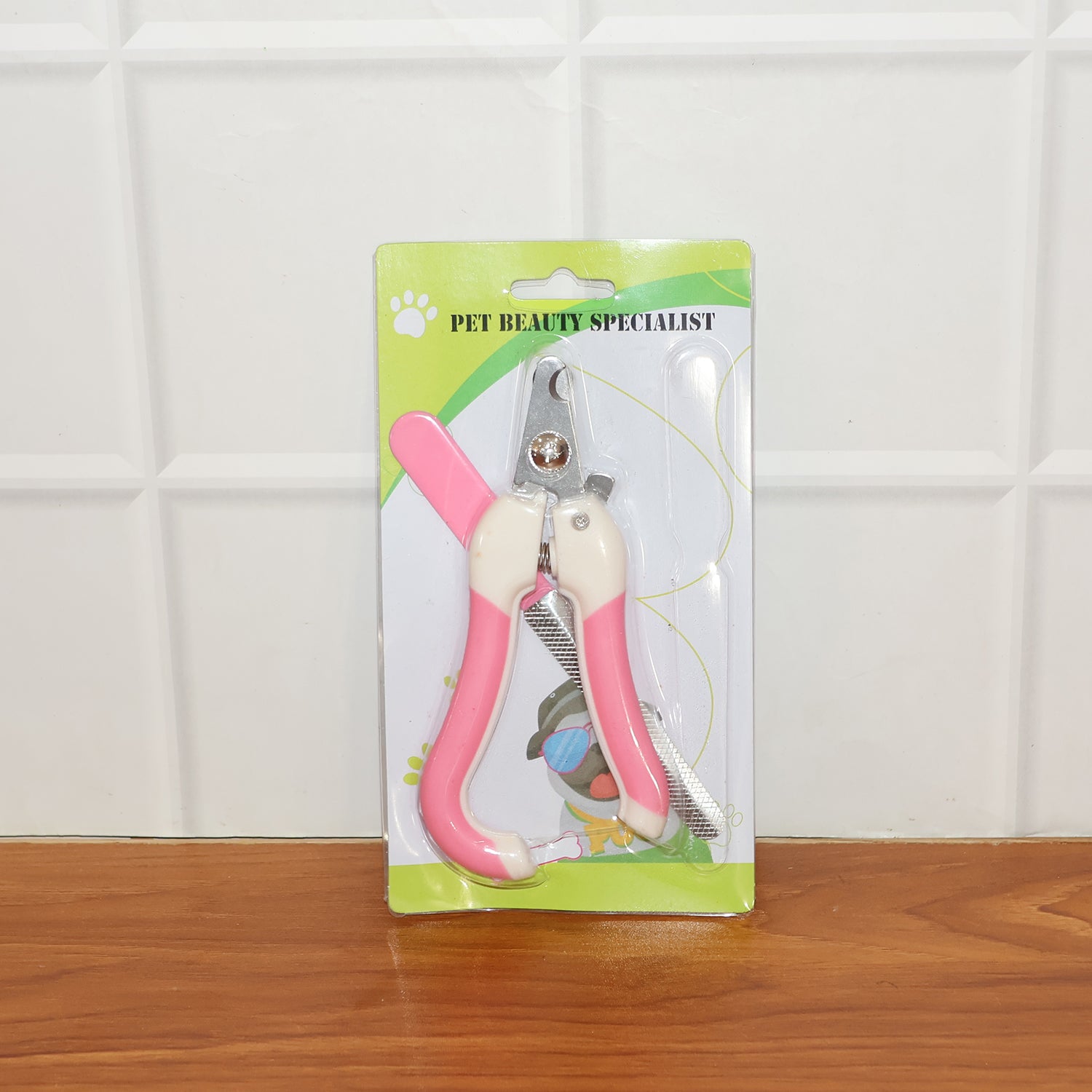 Attractive pink and white pet nail clipper and file grooming kit