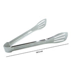 Detailed image of the stainless steel serving tongs showing edges and grip