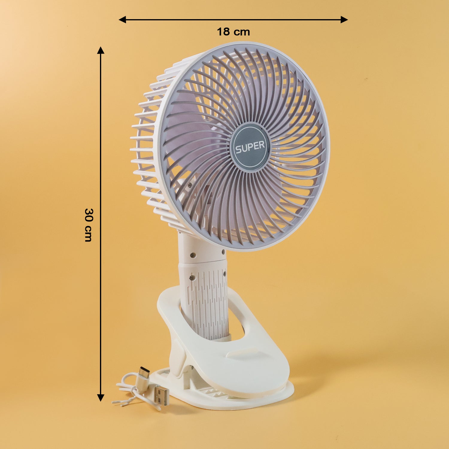 USB fan front view highlighting durable plastic construction