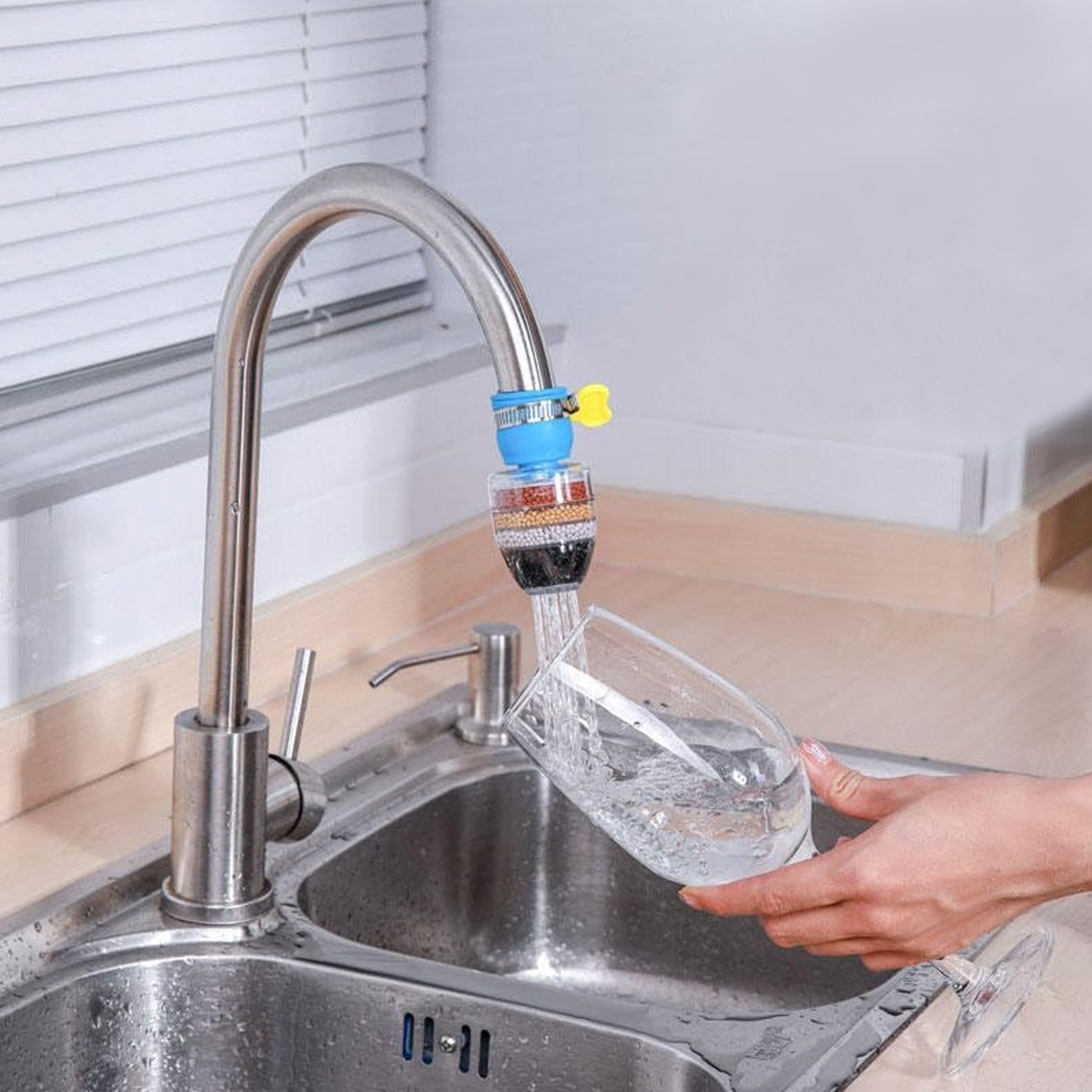 Another detailed view of the Faucet Water Filter cartridge from the side.