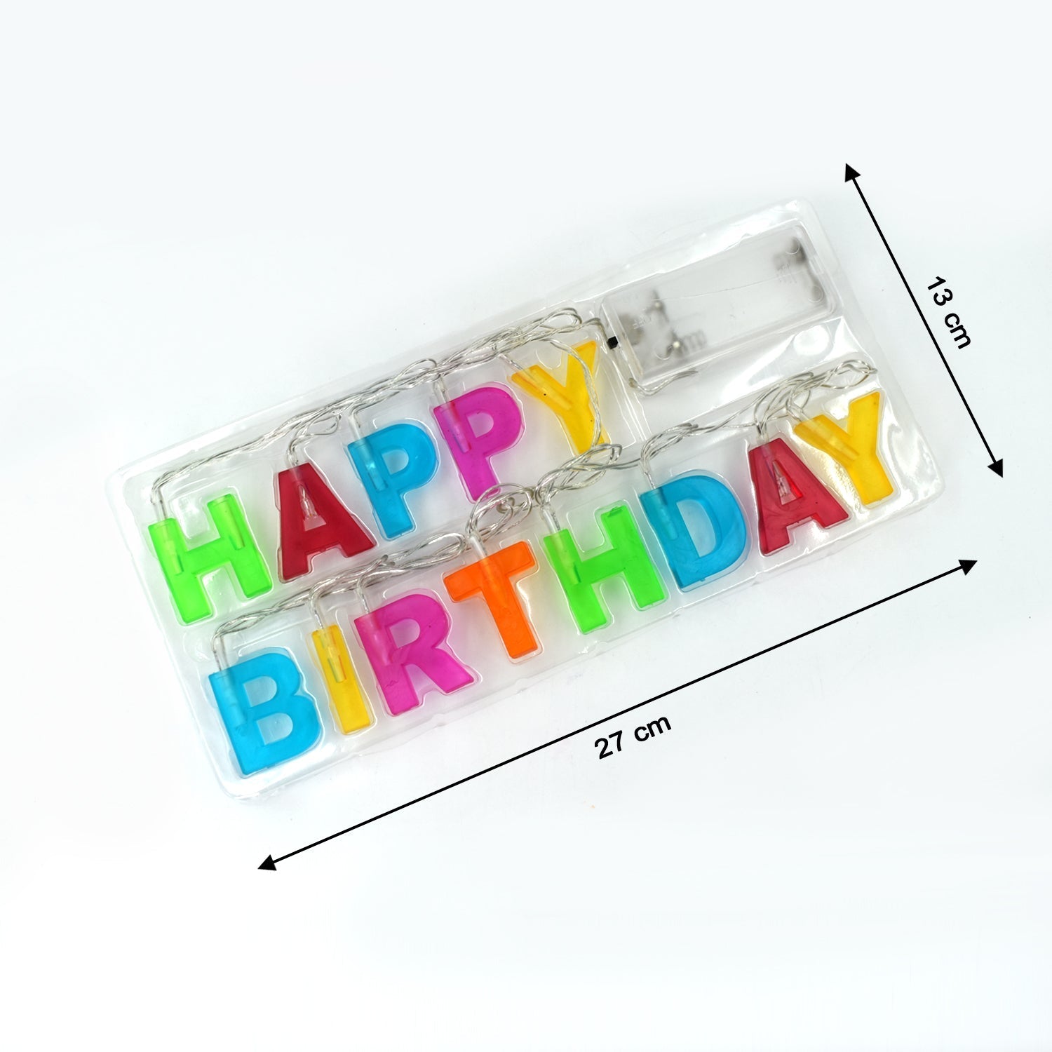 Happy Birthday LED string lights multicolour glowing softly in a party setting