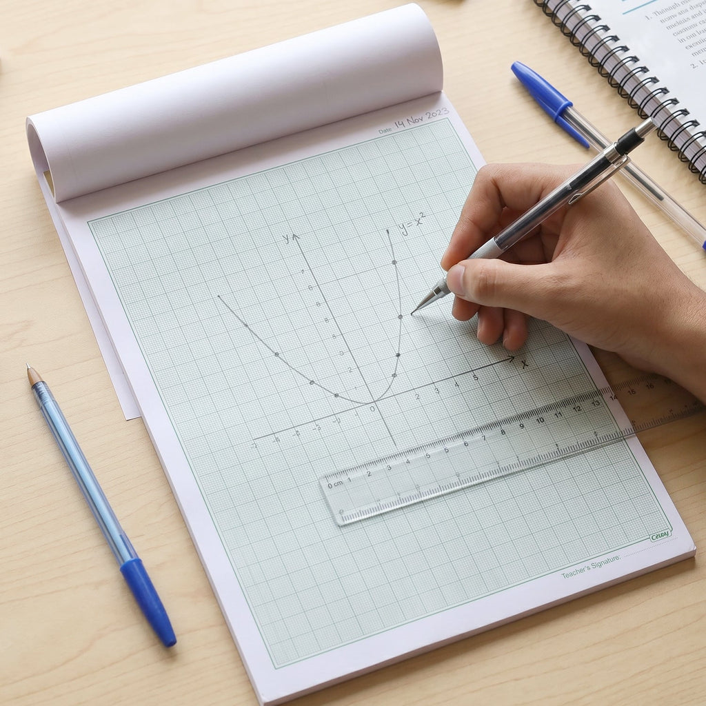 Lifestyle scene of graph paper used for drawing and drafting