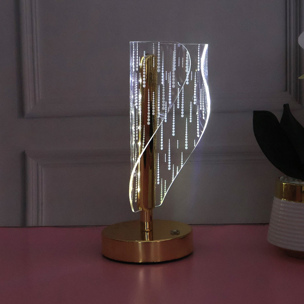Close up of warm glowing crystal LED table lamp