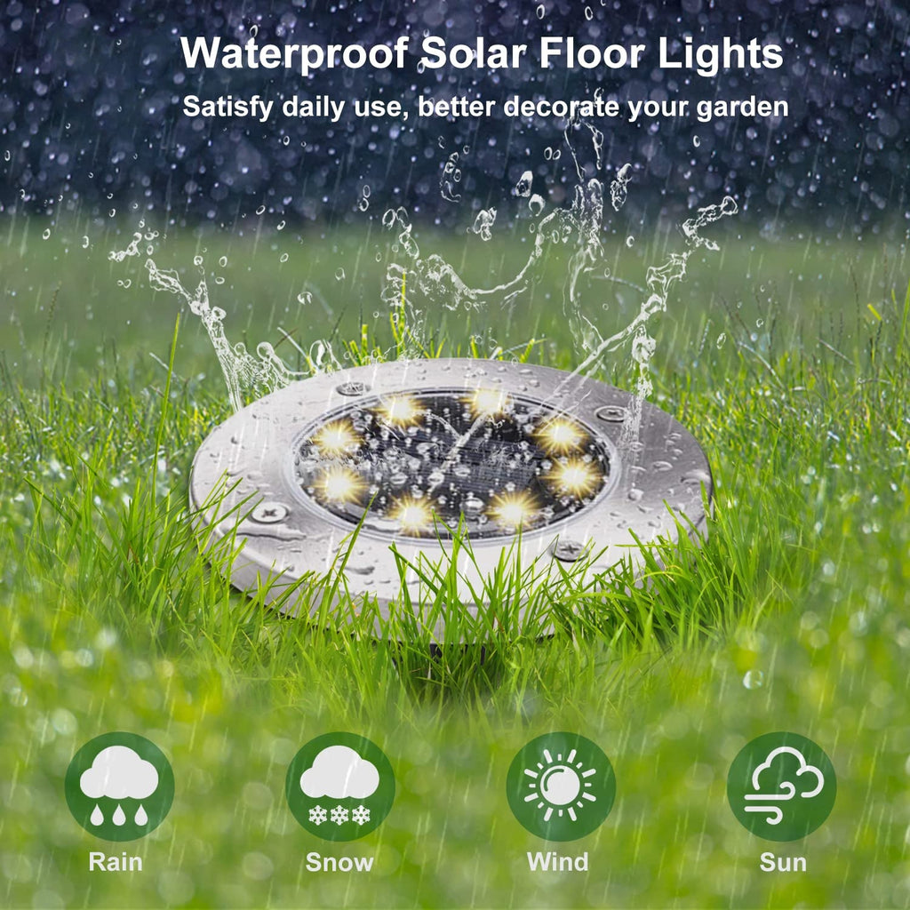 Close-up image of ground spike solar powered LED garden light with stainless steel finish